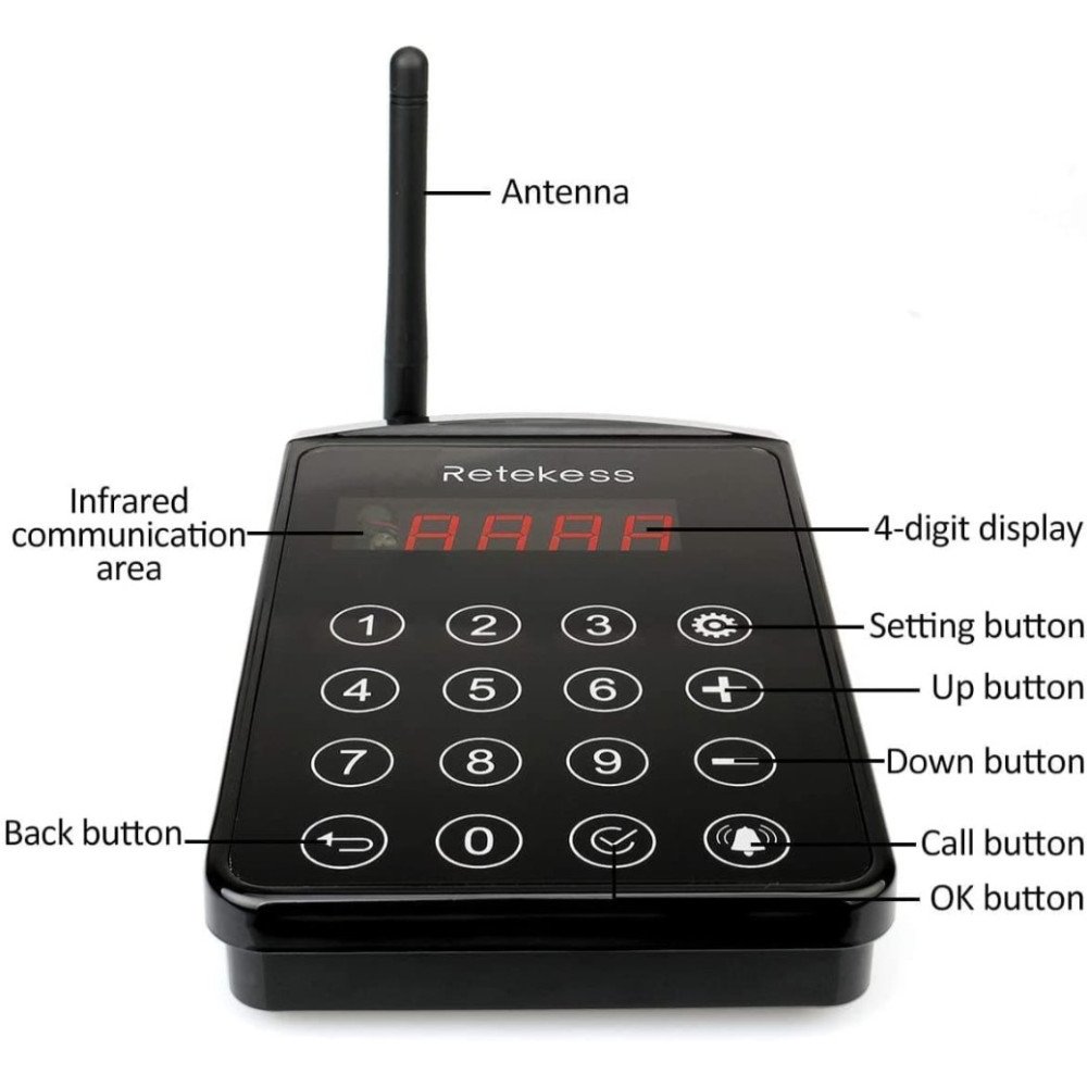 Retekess TD103 iškvietimo sistema su 10 imtuvų restoranams ir klinikoms