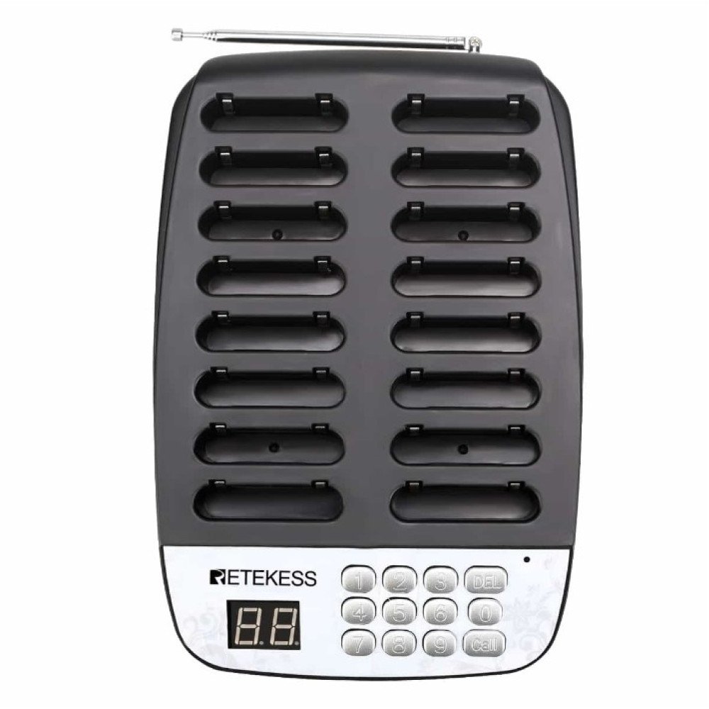 T113 klientų iškvietimo sistema – 16 imtuvų rinkinys Retekess Retekess T113 belaidė iškvietimo sistema su 16 imtuvų ir įkrovimo baze restoranams