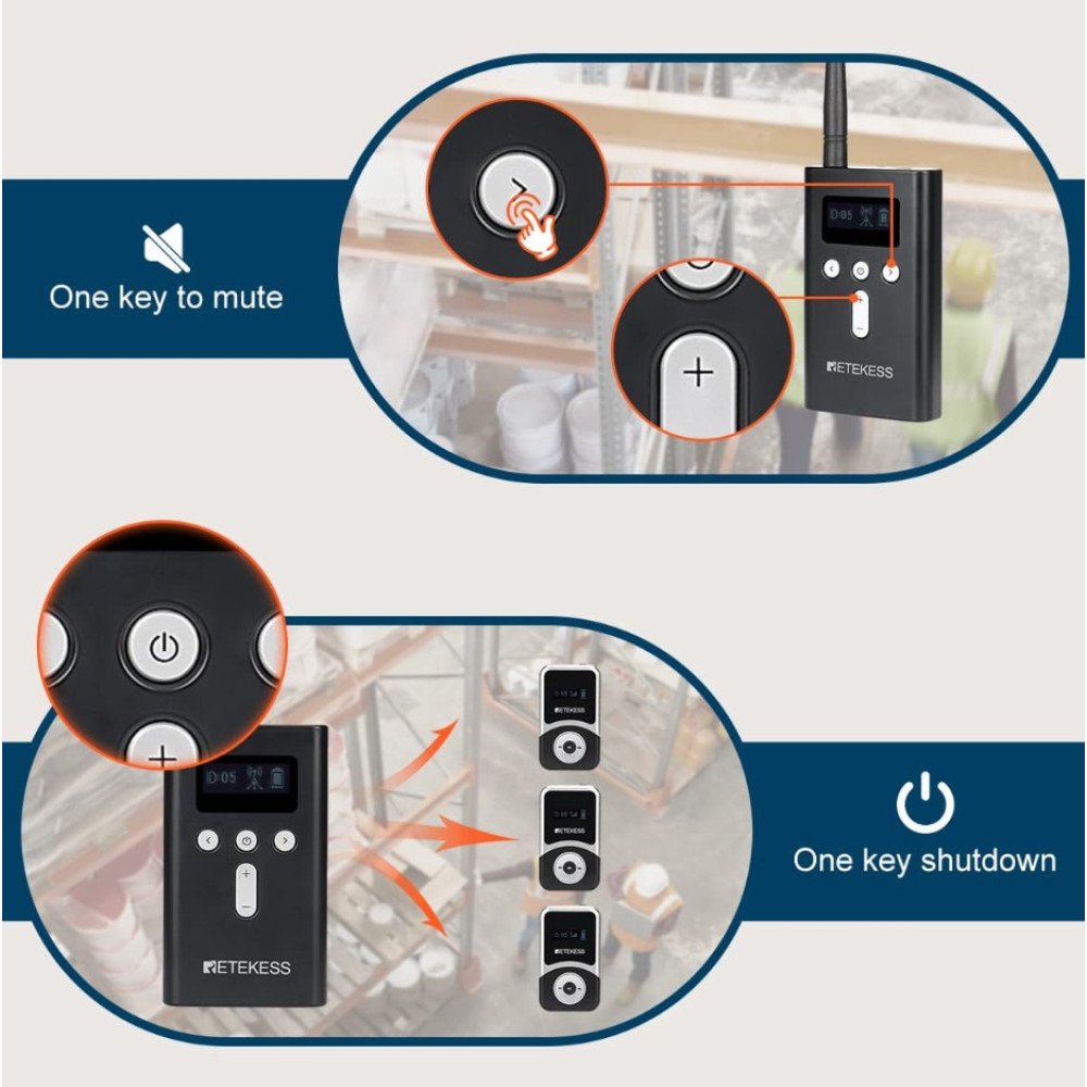 Retekess T130S T131S gido sistema – 30 vartotojų su įkrovimo dėklu Bevielė ekskursijų gido sistema Retekess T130S T131S – 30 imtuvų, įkrovimo dėklas